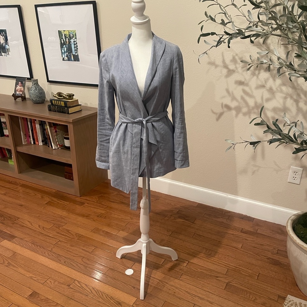 ANTONIO MELANI Light Blue and Cream Linen-Blend Blazer